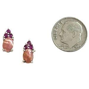BOGO >  Vintage Peruvian Pink Opal Garnet Sterling Silver Post Back Earrings
